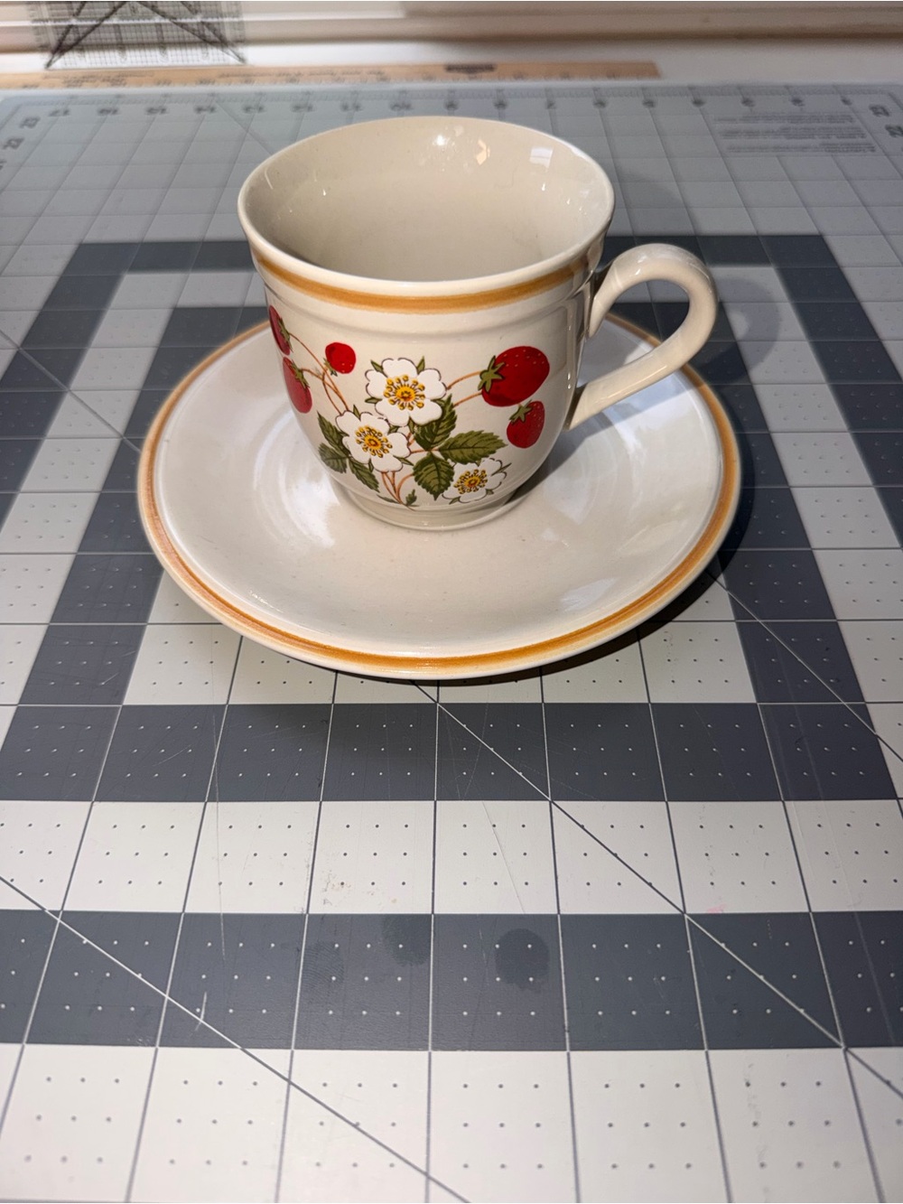 Sheffield Strawberries ‘n Cream Pattern Stoneware Teacup with Saucer-Japan